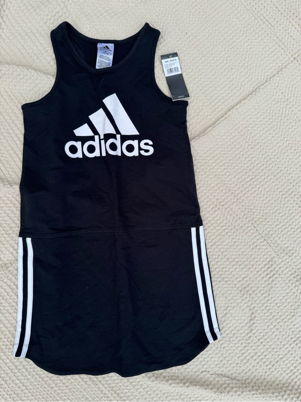 NWT Adidas Black Athletic tank Dress with White Stripes size M (10/12 yr)